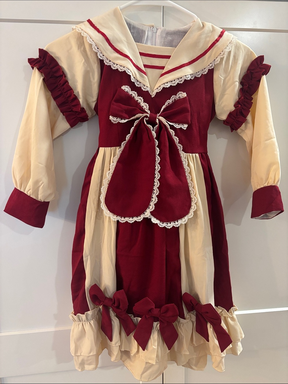 SHEIN Burgundy and Cream Sailor Bow Costume Dress